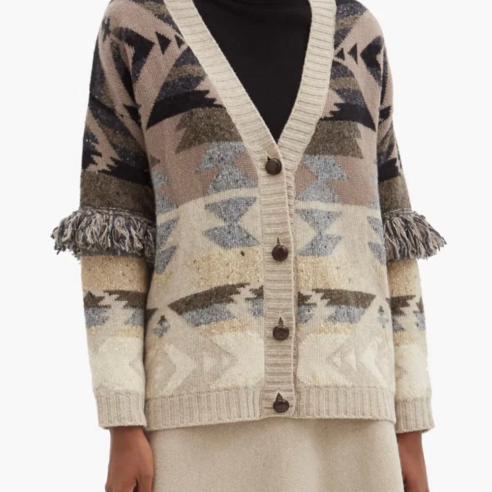 MaxMara Geometric Patterned Cardigan in Cream and Brown